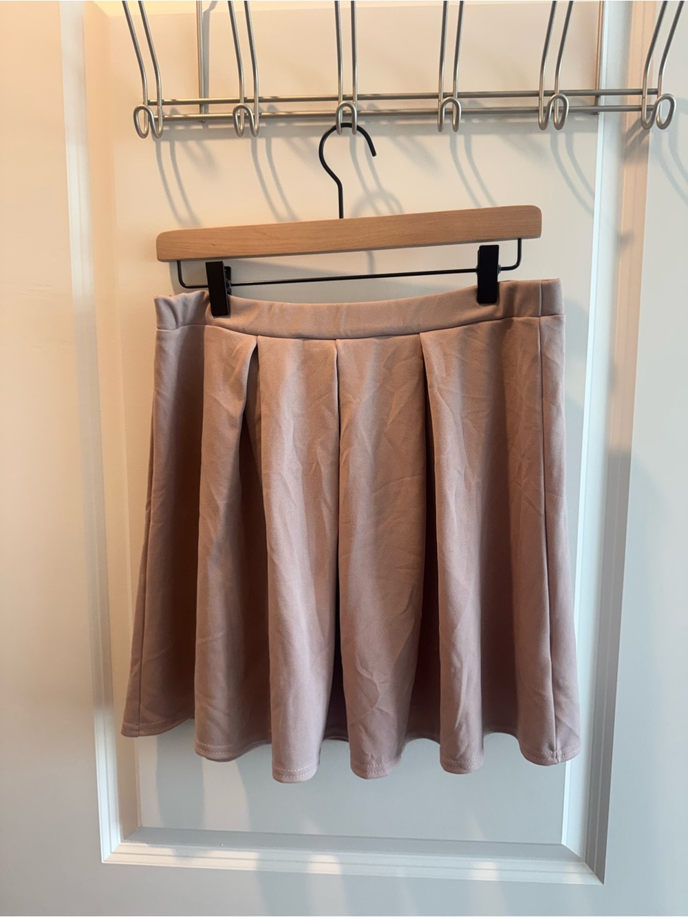 Boohoo Blush Pink Skater Skirt with Soft Pleats